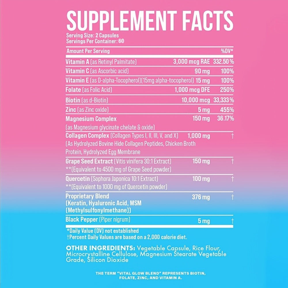 Types I, II, III, V, And X Collagen Supplements - Enriched with Biotin And Keratin, Along with Hyaluronic Acid - Healthy Skin, Nails, And Hair - 120 Capsules