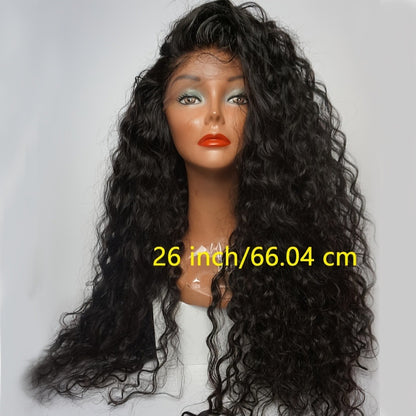 Loose Curly Lace Front Wig for Black Women — 26 Inch 13x4 Glueless Synthetic Hair, Natural Black, Heat Resistant, Hair Replacement, Long Curly Wig for Daily Wear & Party