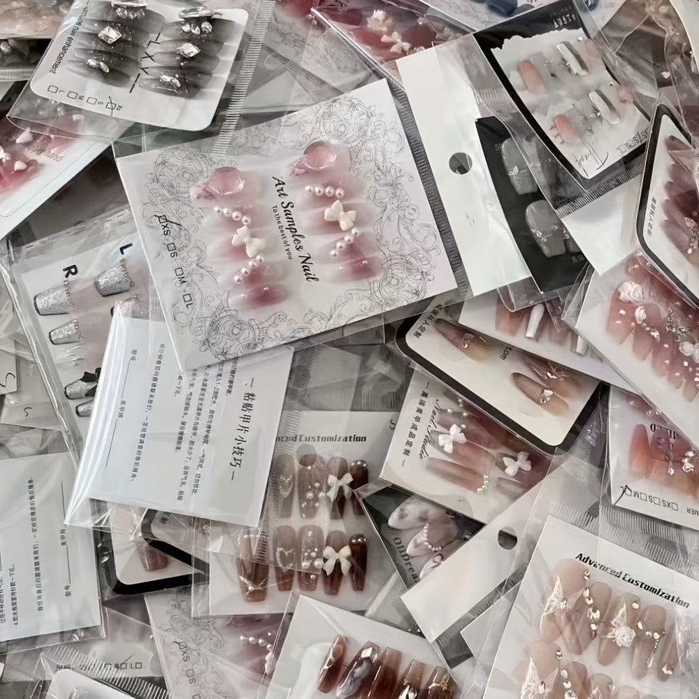 288pcs Mixed Color Square Patch Nails Set, Elegant White French Stripes, Brown, Blue, And Purple Gradient Glitter Design, Reusable Fake Nails for Fashion Manicures, Perfect for Valentine's Day, Easter, Christmas