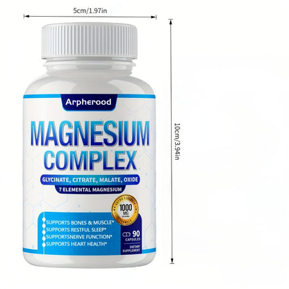 Magnesium Complex Supplement 7-in-1 — Magnesium Glycinate, Malate, Taurate, Oxide & More, 1000mg per Serving, 180 Capsules for Sleep, Muscle & Nerve Support