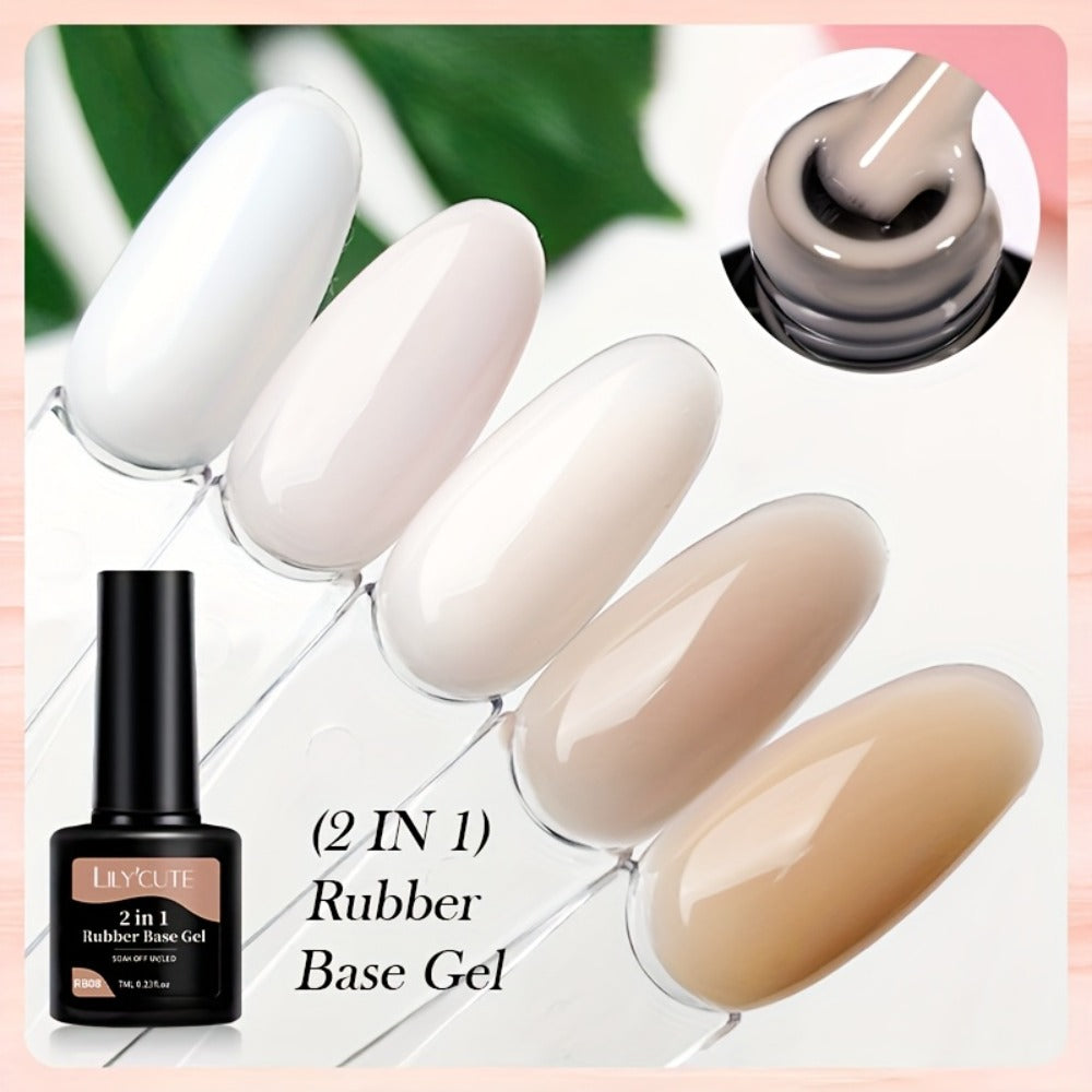LILYCUTE 0.24oz 6pcs 2 In1 Rubber Base Gel Nude Pink Color Soak Off LED Semi Permant Self-leveling Gel Nail Art Varnish
