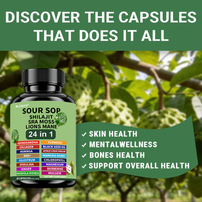 Sea Moss Capsules 24-in-1 with Soursop, Lion's Mane, Shilajit & More — Gut Health, Antioxidant & Immune Support Formula for Men & Women