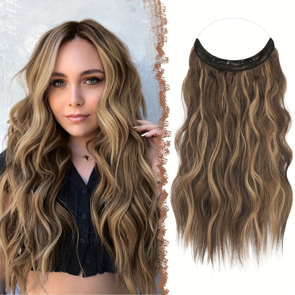 Invisible Wire Hair Extensions for Women Synthetic Wavy Wig with Clear Wire 18 Inch Multi-Color Balayage Highlight Natural Look Glueless No Damage Easy Apply