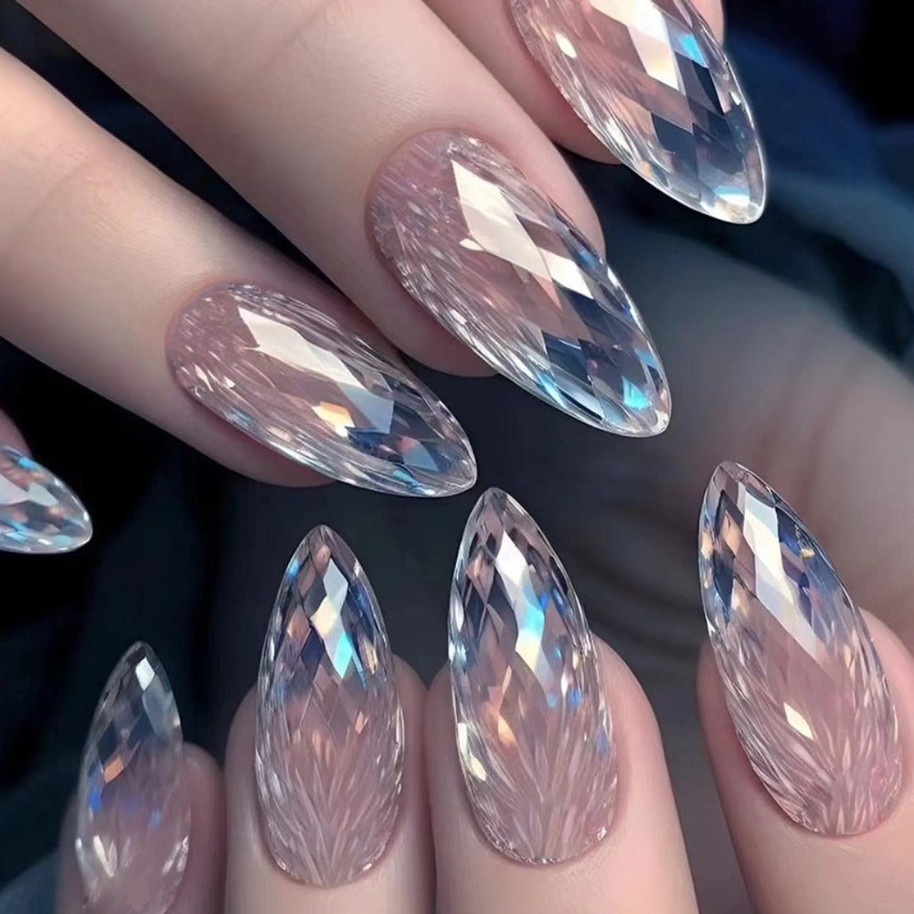Press On Nails 120 Pieces 5 Packs - Medium Almond Fake Nails Gradient Holographic | Mixed Color Orange Tones Full Cover False Nails Kit with Jelly Glue & Nail File for Women Girls
