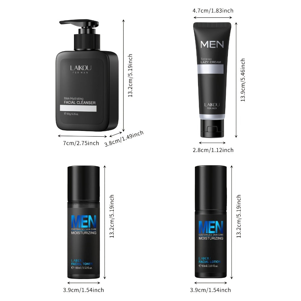 4pcs Men Skincare Set - Day & Night Care - Gently Cleanse Skin, Lock In Moisture - Cleanser Toner Lotion Tone Up Cream - Ideal Gift for Boy Friend Husband Father Valentines Day Gift Set