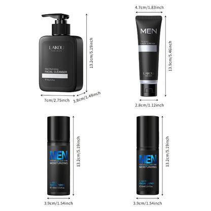 Men Skincare Set 4pcs Day Night Care Cleanser Toner Lotion Tone-Up Cream Glycerin Moisture Lock - Complete Routine Gift for Boyfriend Husband Father