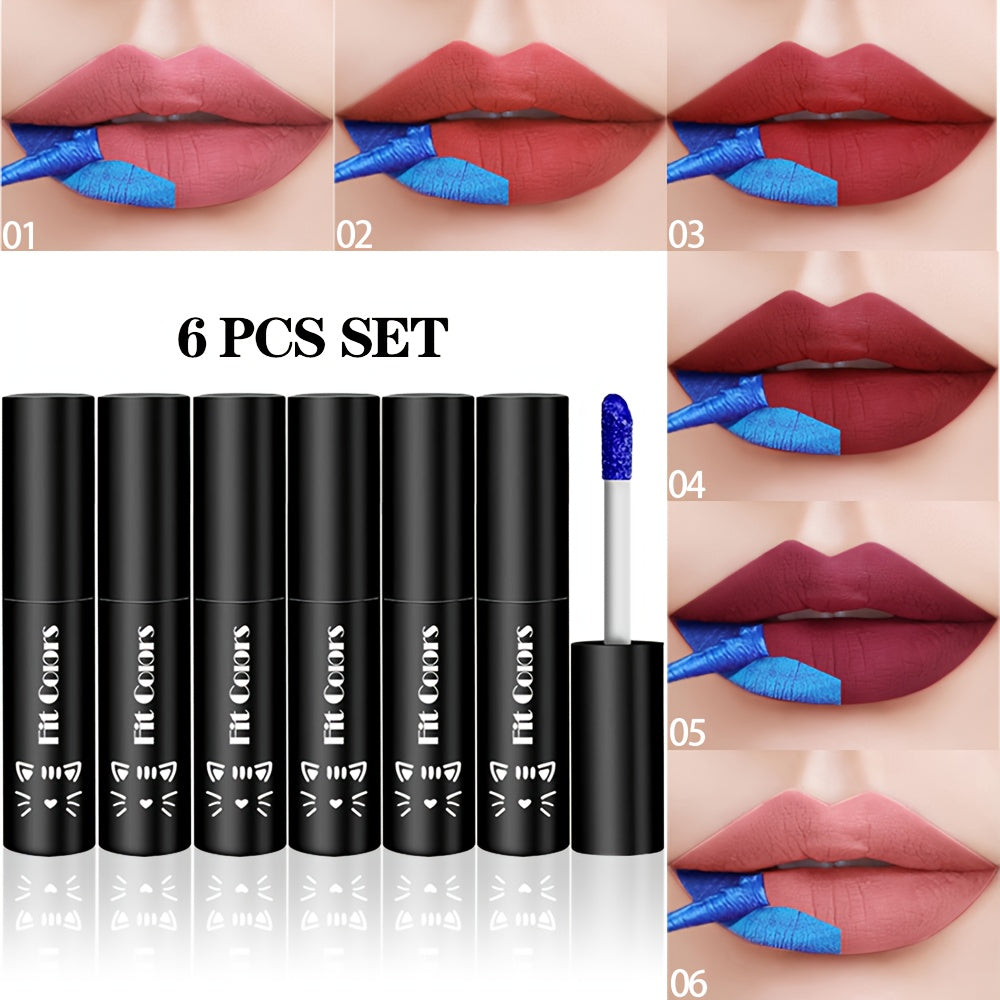 6-Color Set Metallic Blue -Off Lip Stain - Smudge-Proof Matte Velvet Formula, Waterproof And Long-Lasting Lip Gloss with Electric Blue And Cobalt Shades, Hypoallergenic Vegan for All Skin Tones, Perfect Women'S Gifts