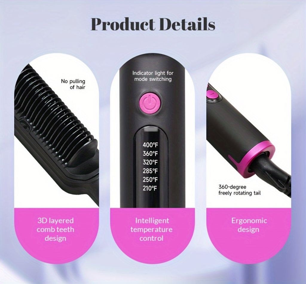 Hair Straightener Brush with Six Temperature Settings, Ionic Hair Straightening Brush Flat Iron for Women, Anti-Scald Straightening Comb Fast for Home Salon, Precise Temperature Control And Heats Up Fast, Christmas, Santa, Happy Holidays