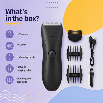 Body Hair Trimmer for Men IPX6 Waterproof Electric Groin Trimmer with Replaceable Ceramic Blade - Full Body Groomer for Chest Underarm Back Hair Shaver Grooming Kit Black Purple