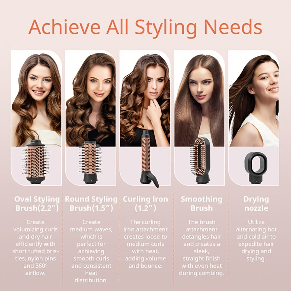 Hot Air Comb For Women, Negative Ion, 5-in-1 Styling Comb Set, Hair Dryer, Massage Straightening Comb, Round Curling Iron And Brush, Oval Styling Comb, Interchangeable Head, Gifts For Mother'S Day, Girl Stuff, Wow Hair Products