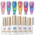 BORN PRETTY 0.34oz 6pcs Double Light Reflective Glass Cat Magnetic Gel Polish for Halloween Party Sparkling Rainbow Color Gel Soak Off