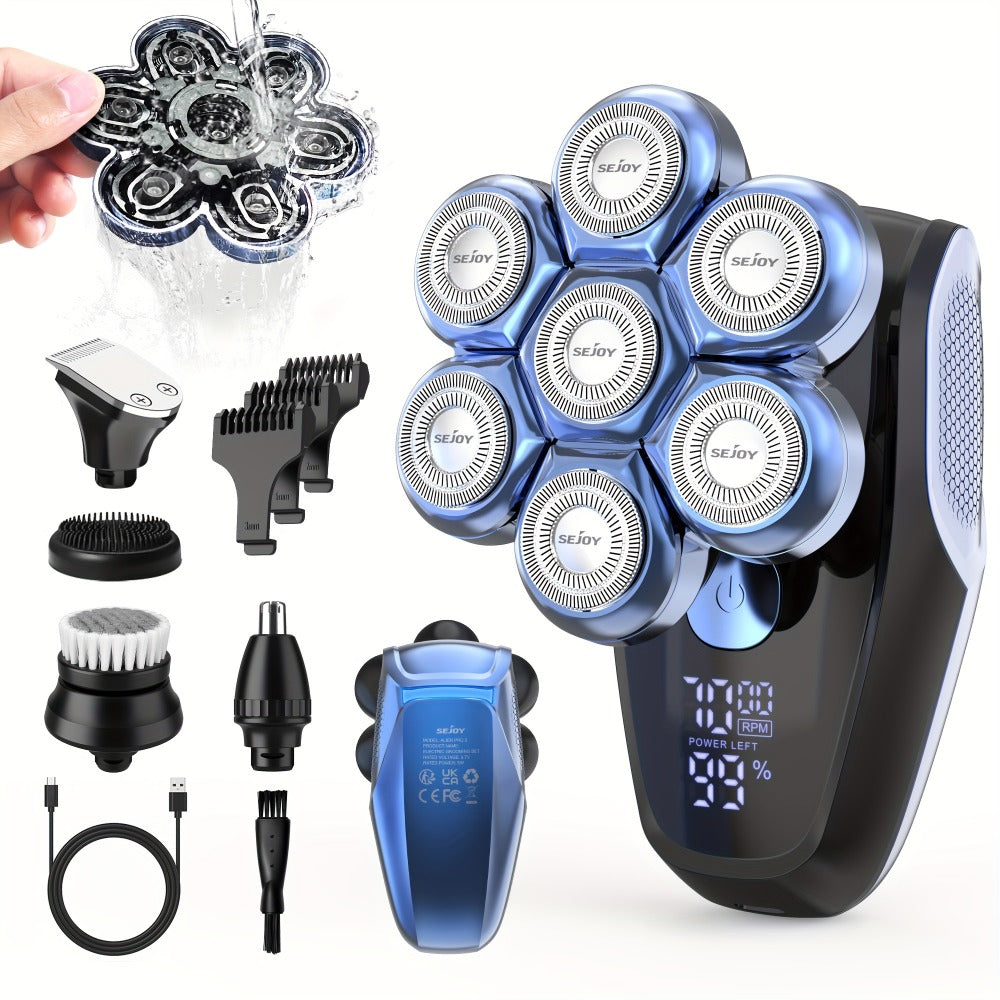 Sejoy 7D Electric Shaver For Bald Men, Upgraded 7 Floating Head, With Nose Hair Trimmer, Facial Cleaning Brush1.5H Fast Charging Travel Lock, Best Gift