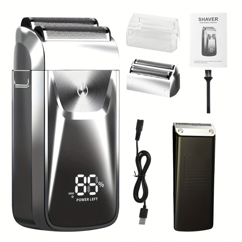 2-in-1 Bald Hair Trimmer, Electric Razor Band Barber Clippers, Aluminum Foil Head - Professional USB Rechargeable Electric Razor, Gentle Beard Hair Trimmer, Festivals & Christmas Gifts