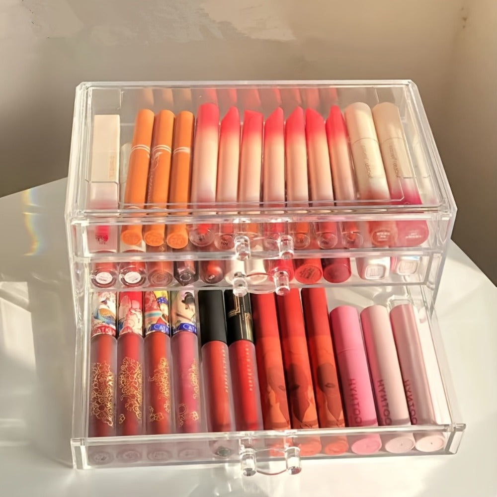 Elegant 3/5-Tier Clear Acrylic Cosmetic Organizer with Drawers - Dustproof Storage for Lipstick, Foundation, Brushes & Beauty Essentials - Perfect for Vanity, Bathroom & Office, Beauty Storage