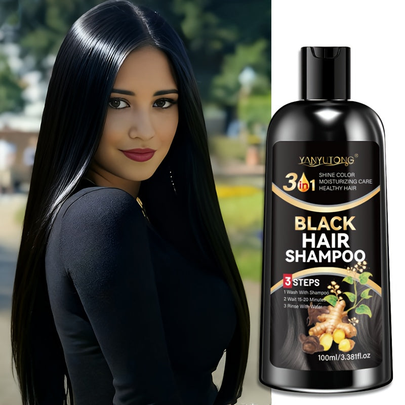 3.38oz Black Shampoo, Hair Dye And Conditioner, Natural Herbal Ingredients, Quick Gray Hair Coverage, Moisturizing Care, Non-Irritating, Smooth Styling, with Ginseng, Black Sesame, Ginger And Black Seed Extracts, Long-Lasting Natural Hair Dye Shampoo