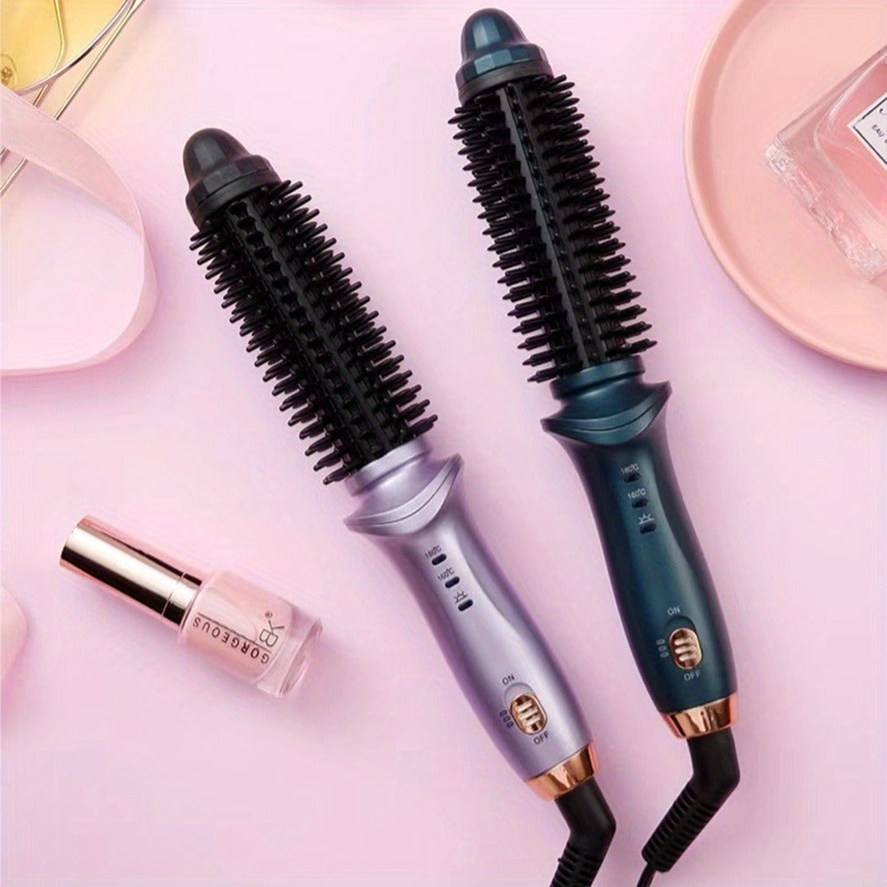 Heated Curling Brush with a Thermal Design, Comb, Ceramic Curling Iron, Volumizing Round Brush, And a Travel-Friendly Hair Curler