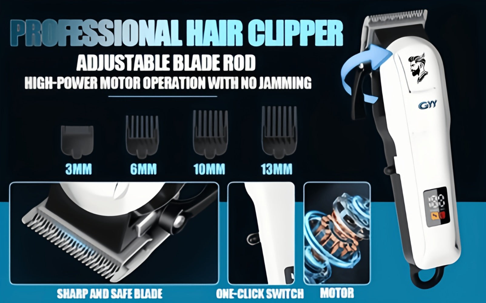 1PCProfessional Hair Clipper Kit for Home & Salon Use - Durable Stainless Steel Blade, Digital Display, USB Rechargeable - Perfect Gift for Father's Day, Valentine's, Birthday, Holidays & Friends