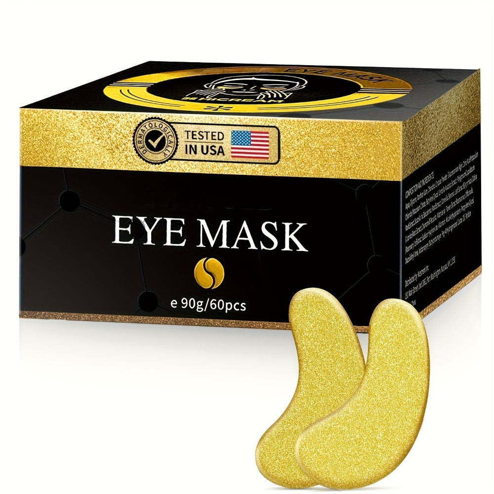 Under Eye Patches 24K Gold Collagen Hyaluronic Acid Glycerin Moisturizing Plumping Anti-Dark Circle Unisex All Skin Types Travel Gift 60pcs
