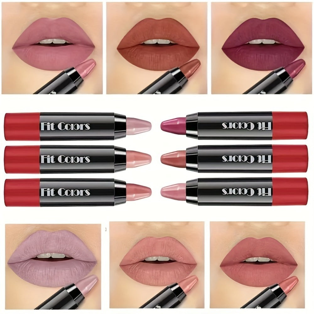 6pcs, Crayon Lipstick, Matte Lipstick, Easy Coloring Lipliner, Durable Easy Coloring Moisturizing Lipstick