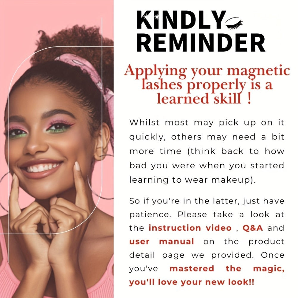 Local Repository Magnetic Eyelashes - Magnetic False Eyelashes Set, Glue-Free, Black/Pink Options with Applicator, Reusable & Waterproof Cat Eye Style, Ideal for Daily Wear/Parties/Valentine's Day Gifts, Must-Have for Women's Makeup