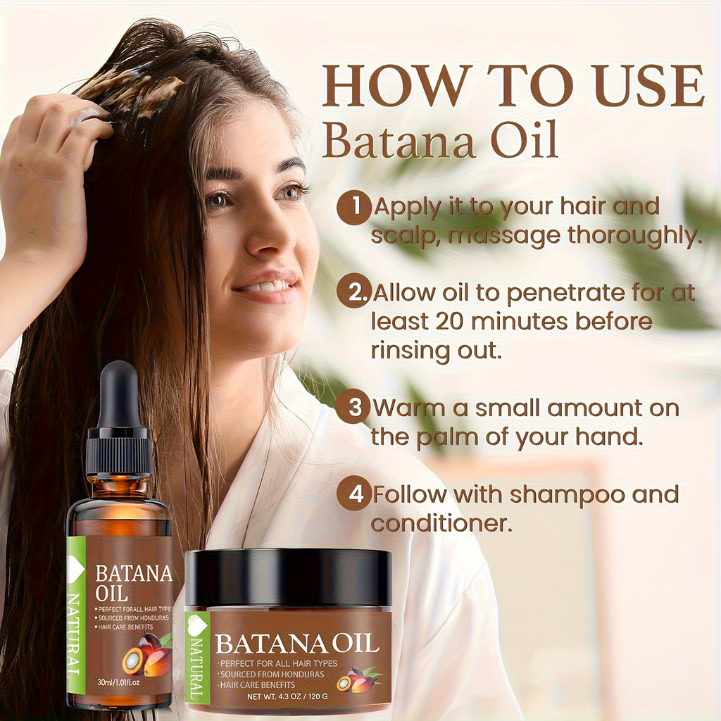 2pcs Natural Honduras Batana Hair Oil 4.3oz + Batana Essential Oil 1.01oz, Soft And Moisturizing Hair Care, Increase Hair Shine, Suitable for Dry And Damaged Hair, Make Hair Healthier, More Refreshed, Stronger, Scalp Nourishment, Lightweight Oil