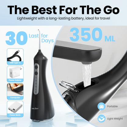 Cordless Water Flosser Portable Oral Irrigator 350ml Tank 5 Cleaning Modes One-Touch Operation IPX Waterproof Rechargeable Dental Flosser for Braces Gum Care Travel Home Use