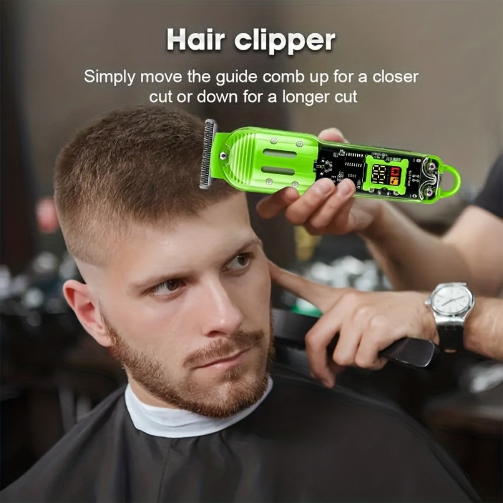 Men' Cordless Hair Clipper & Beard Trimmer with LED Display - USB-C Charging, 4 Attachments Combs (Long Hair Trimmer, Barber-Grade Clipper) - Cordless Shaver Suitable for Home & Travel - Perfect Gift for Men
