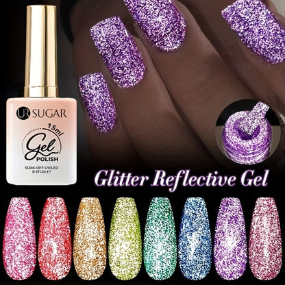 Gel Nail Polish Reflective Glitter - UR SUGAR 15ml Fluorescent Neon Shimmer Soak Off UV LED Semi Permanent Nail Art Varnish Manicure