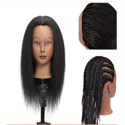 Mannequin Head Human Hair Afro Curly - Cosmetology Practice Training Head with Clamp for Hairdresser Styling Braiding Cutting