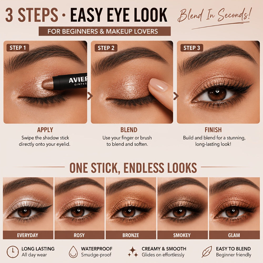 Eyeshadow Stick Set 8PCS Waterproof Long-Lasting - Shimmer, Pearlescent & Matte Eye Shadow Pencil for Smoky, Natural & Glitter Looks, Blendable Creamy Formula, Gift for Her