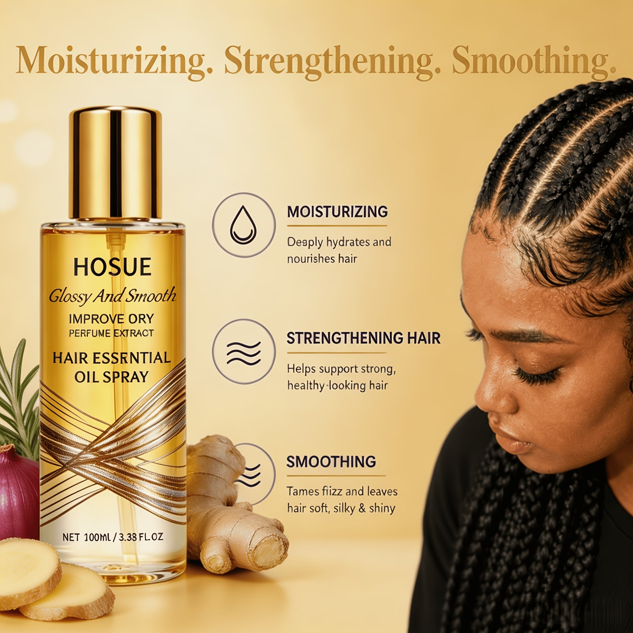 2.7Oz Smoothing And Conditioning Essential Oil Spray for Dry, Loose, And Frizzy Hair, Lightweight And Easy to Absorb, Nourishes Shiny Hair, Anti-Frizz, Dry Hair/Damaged Hair, Split Ends, Revitalizes Hair'S Beauty Father'S Day Gifts