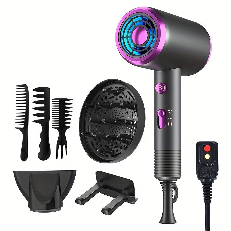 Professional Ionic Hair Dryer 1600W — Low Noise Quick Dry, 32000 RPM Motor, 2 Concentrators, Diffuser, 3 Combs & Hanger, Home Salon Travel Blow Dryer — 6 Colors