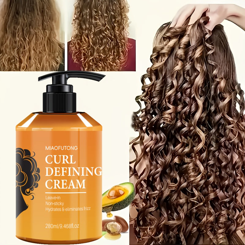 Curl Defining Cream – Argan Oil Hydrating Styling Conditioner for All Hair Types, Frizz Control, Moisture Lock, Enhances Shine & Boosts Volume, 280ml / 9.47oz