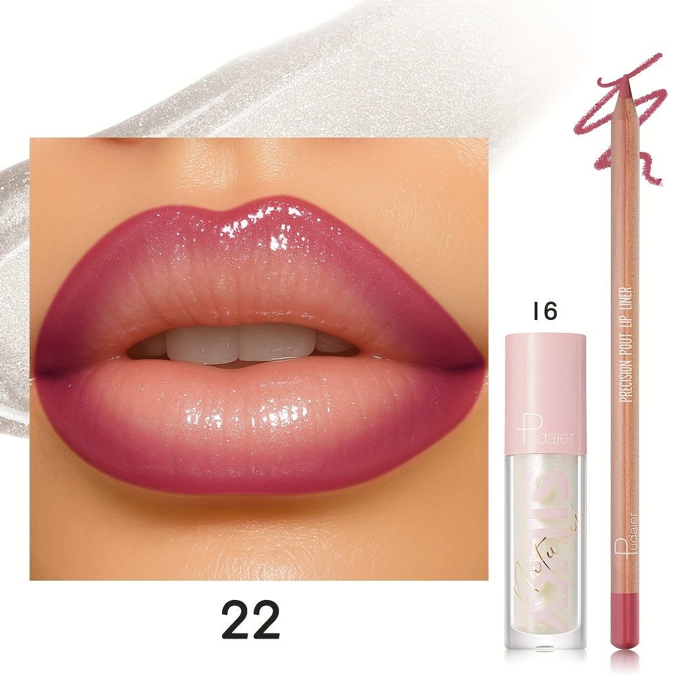 [Christmas Gifts] Matte Lip Liner and Glitter Lipstick Set, Durable, Waterproof and Sweat Resistant, Easy to Color, Easy to Outline Lips, Create the Perfect Shine Lip Makeup, Suitable for Everyday Date Party Makeup Christmas Gifts, Christmas Presents for