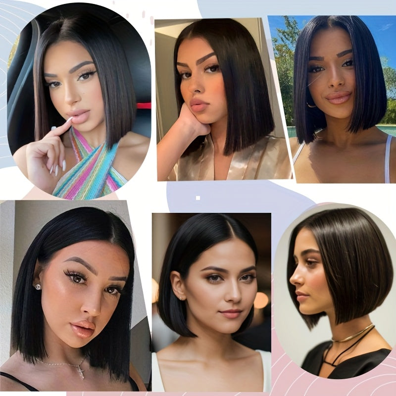 TIMOPOL Wig Short Bob Wig Human Hair 5x1 T Part Lace Front Wig, Human Hair for Women Middle Part Brazilian Straight Bob Wig, Human Hair Natural Color 180% Density