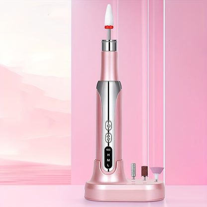 Cordless Electric Nail Drill USB Rechargeable Portable Nail File for Manicure Pedicure Polishing with 12 Nail Drill Bits and Sanding Bands Beginner Professional Home Salon Golden White