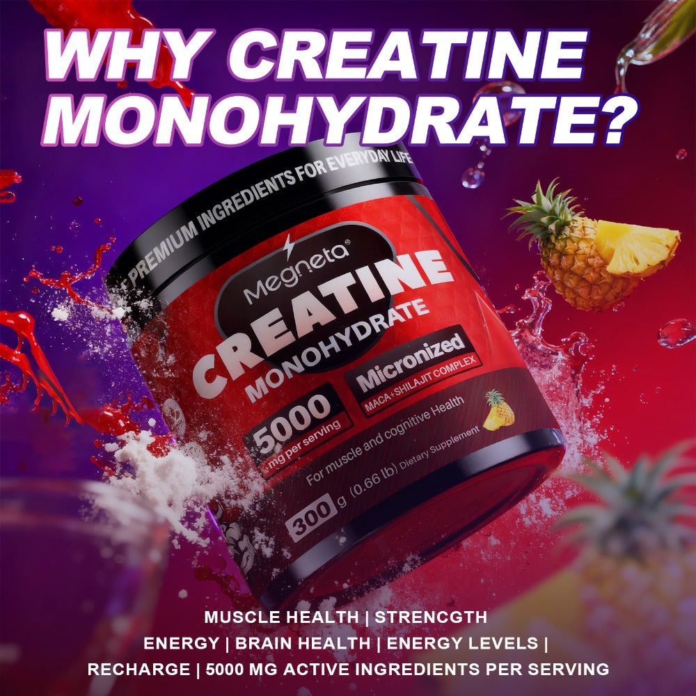 Delicious Creatine Monohydrate Powder (5000 Mg Per Serving) | Strength And Power, Recharge And Focus | No Artificial Sweeteners And Flavors, Pineapple Flavor, 300 G, 60 Servings