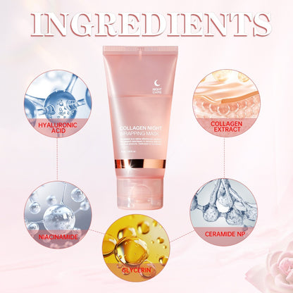 Collagen Night Wrap Mask with Jelly Brush — Alcohol-Free Squalane Gel Overnight Face Mask, Deep Nourishing & Firming for All Skin Types, Glowing Skin, 284g or 3/4pcs