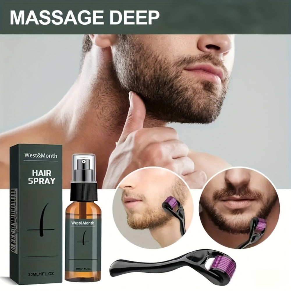 30ml/1fl.oz Beard Spray Set (Spray + Microneedle Roller), Needle Length < 0.25mm, Contains Ginseng and Ginger Extracts, Provides Sufficient Moisture for the Beard, Derma Roller, This Product Is Not Intended for Use