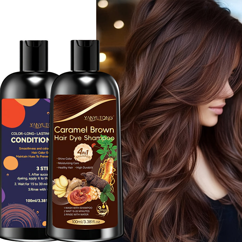 Hair Dye Shampoo and Conditioner Set — 4-in-1 Long-Lasting Hair Color with Ginger & Herbal Extracts, Gentle Gray Hair Coverage, Moisturizing Formula for All Hair Types, 3 Shades