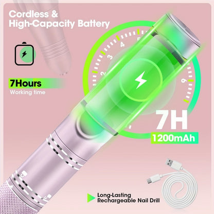 Nail Drill Machine 35000RPM Cordless Rechargeable — Professional Wireless Electric E-File Kit for Acrylic Gel Natural Nails, USB Nail File Drill Set for Salon & Home Manicure, 108 Bits Included
