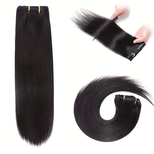 Straight Human Hair Clip In Hair Extensions for Unprocessed Full Head Brazilian Natural Black Color, 8/Pcs with 18Clips, 4.23 oz
