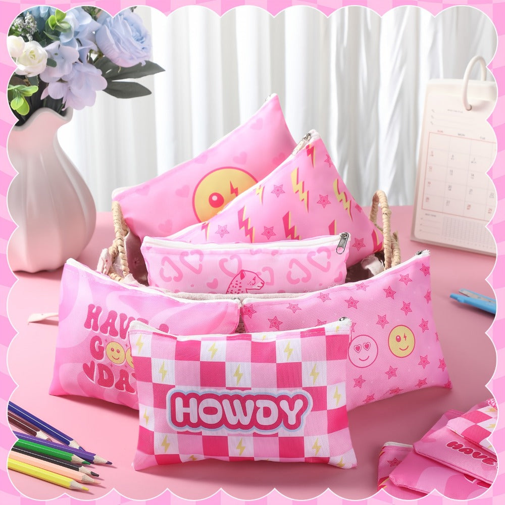 24pcs Cosmetic Bags Pink Makeup Pouches Bulk Cute Cosmetic Pouch With Zipper Women'S Gift Travel Toiletry Organizer Bags Howdy Birthday Gifts For Party Supplies