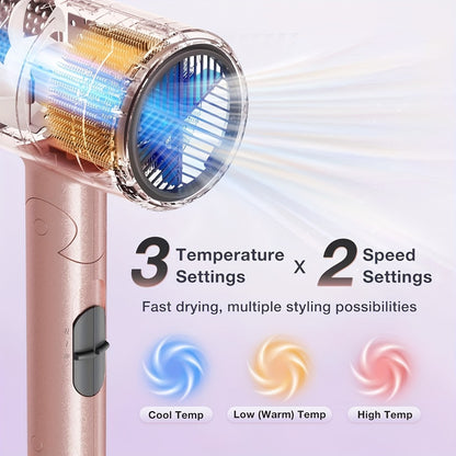 Travel Hair Dryer 1875W Ionic Foldable — Diffuser & Concentrator Nozzle Included, 3 Heat Settings, 2 Speed Levels, Fast Drying Compact Hair Dryer for All Hair Types