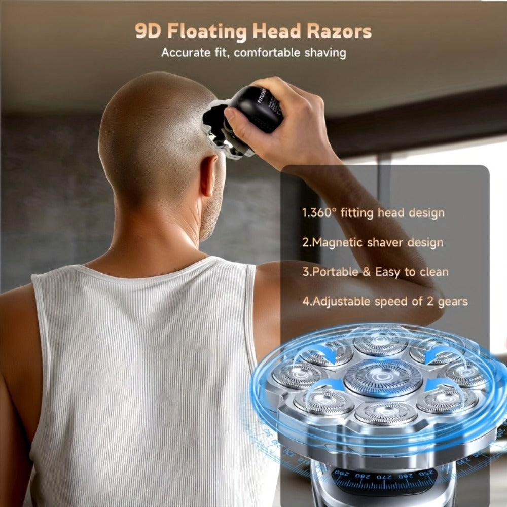 9D Upgraded Version, Men's Electric Shaver, IPX5 Waterproof Wet And Dry Double Shaving, LED Screen Display+USB-C Fast Charging, 9/7 Rotary Cutter for Bald Head, Nose Hair Trimming+Cleansing Massage Set