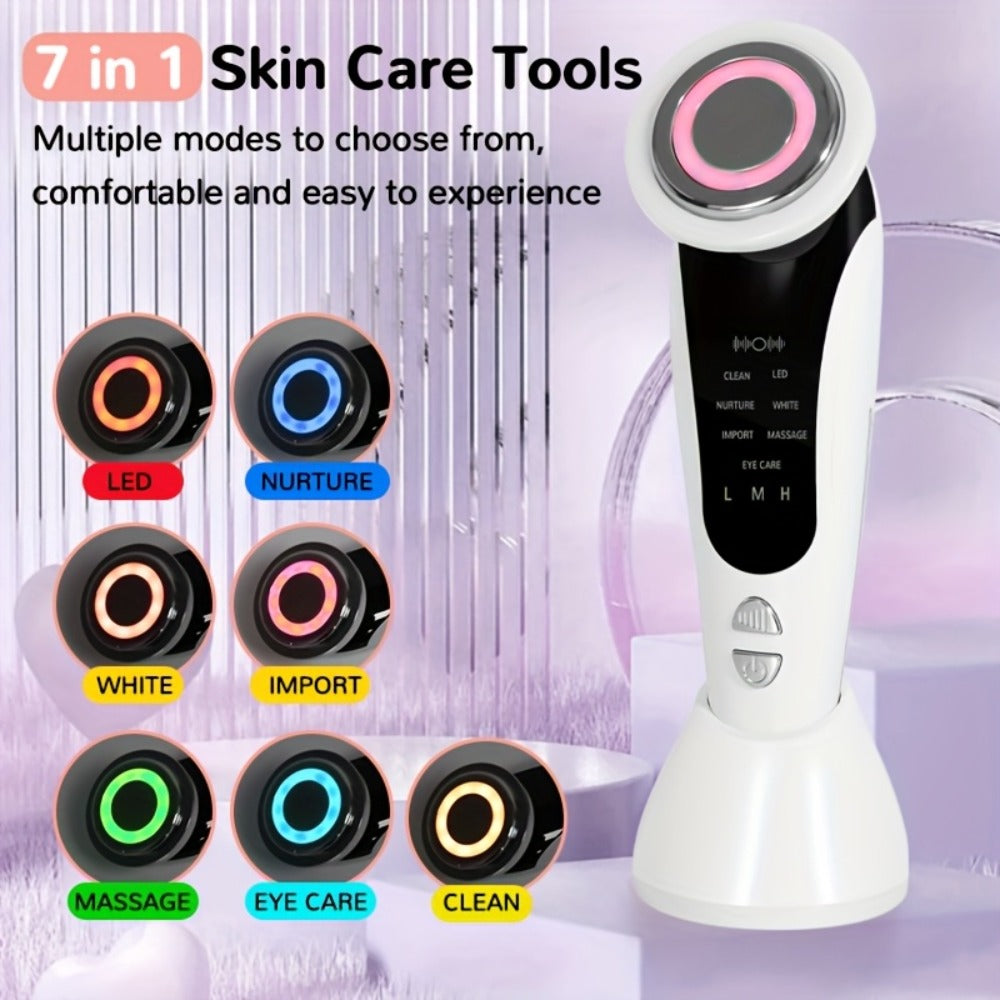 4-in-1 Facial And Neck Massager with LED Relax & Vibration - USB-Powered Light Beige Tightening, for Home/Travel - Ideal Gift for & Relaxation, Ergonomic Handle, Highquality Device, Skincare Enthusiasts, Portable Design, Durable