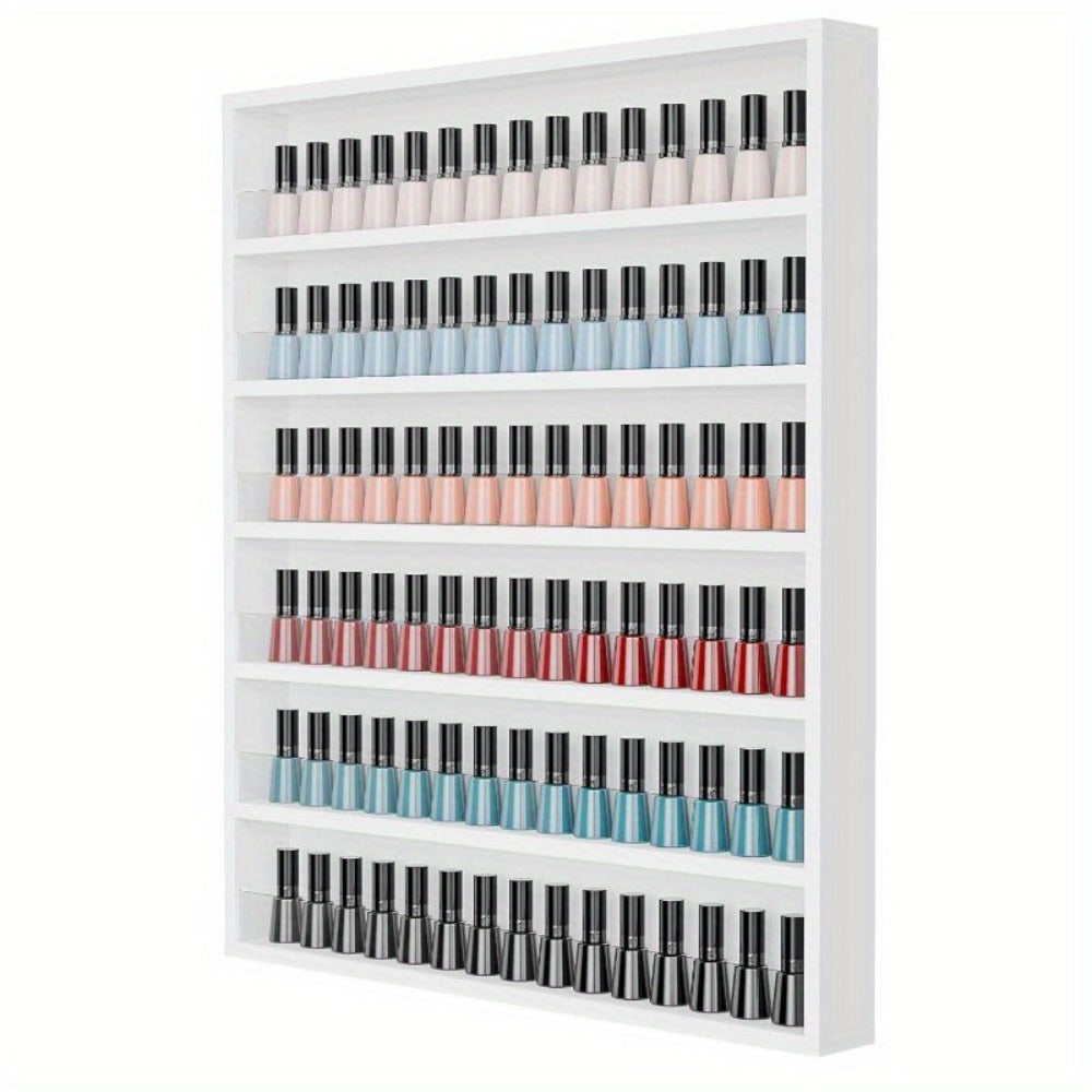 OmySalon 6 Layers Nail Polish Rack, Wall Mount Nail Polish Organizer W/Acrylic Baffle, Valentines Day Gift for Her, (White/Black)