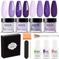 NOCIS Dip Powder Nail Kit Starter, 4 Colors Lilac Lavender Purple Glitter Nail Dipping Powder Essential Liquid Set with Base Top Coat Activator French Nail Art DIY At Home Manicure Salon All-in-One Beginner Kit