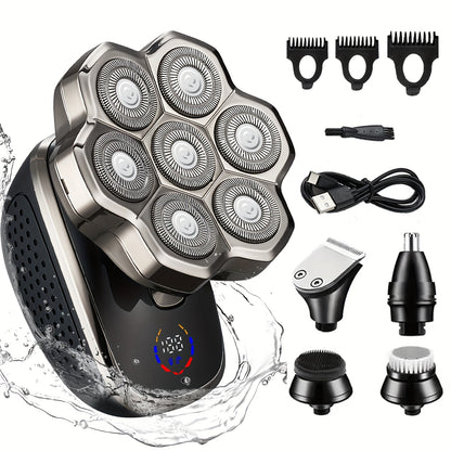 Men's Electric Shaver 7D/9D Rotary — LED Display, Wet & Dry, USB-C Fast Charging, Titanium Blades, Head Shaver & Bald Barber Gift for Men