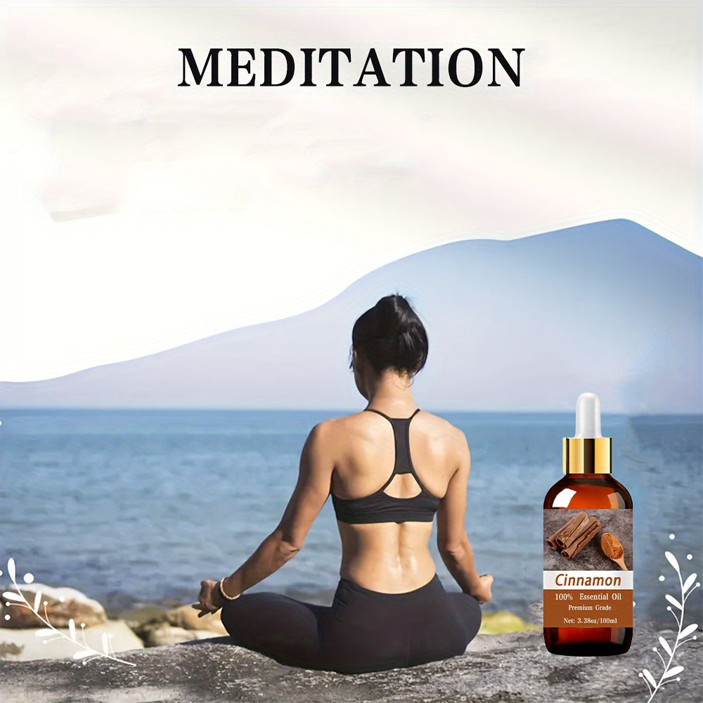 Cinnamon Essential Oil, 3.38oz(100ml), for Hair & Skin Care, Massage, Moisturizing Massage Essential Oil for Men & Women, Meditation Gift, Perfect Christmas Gift